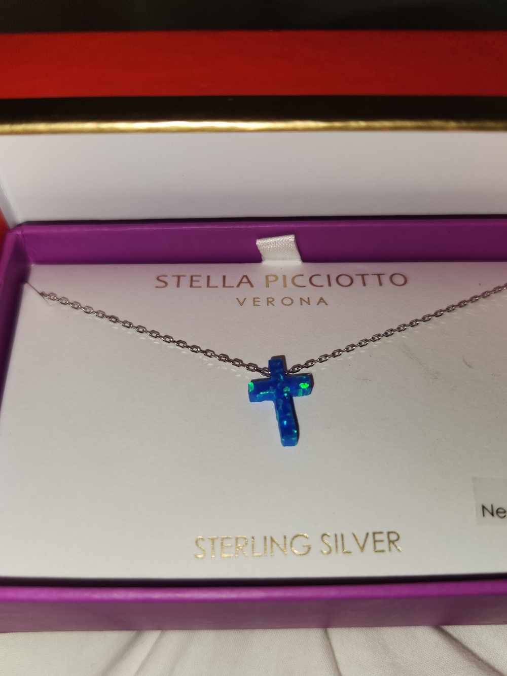 Blue Opal Cross Sterling Silver Necklace